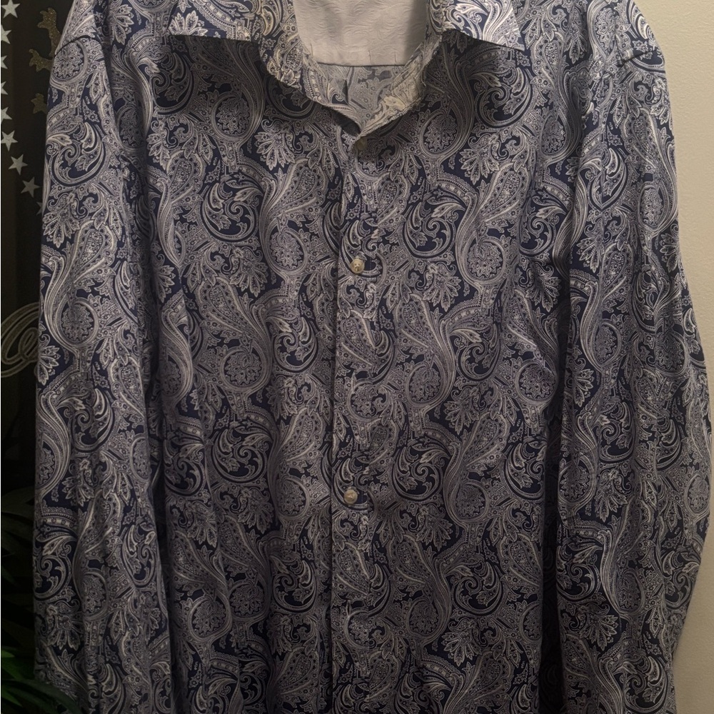 Tasso Elba Blue and Cream Paisley Shirt
